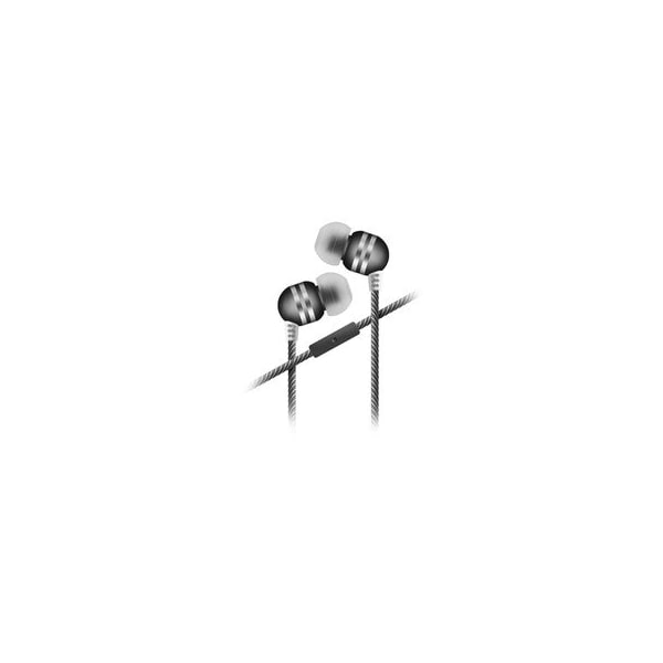 Cable Wholesale Stinger, Metallic Finish Stereo Earbuds w/ Microphone, Nylon Braided Cloth Cord, 4 foot, Black 5002-122BK - main